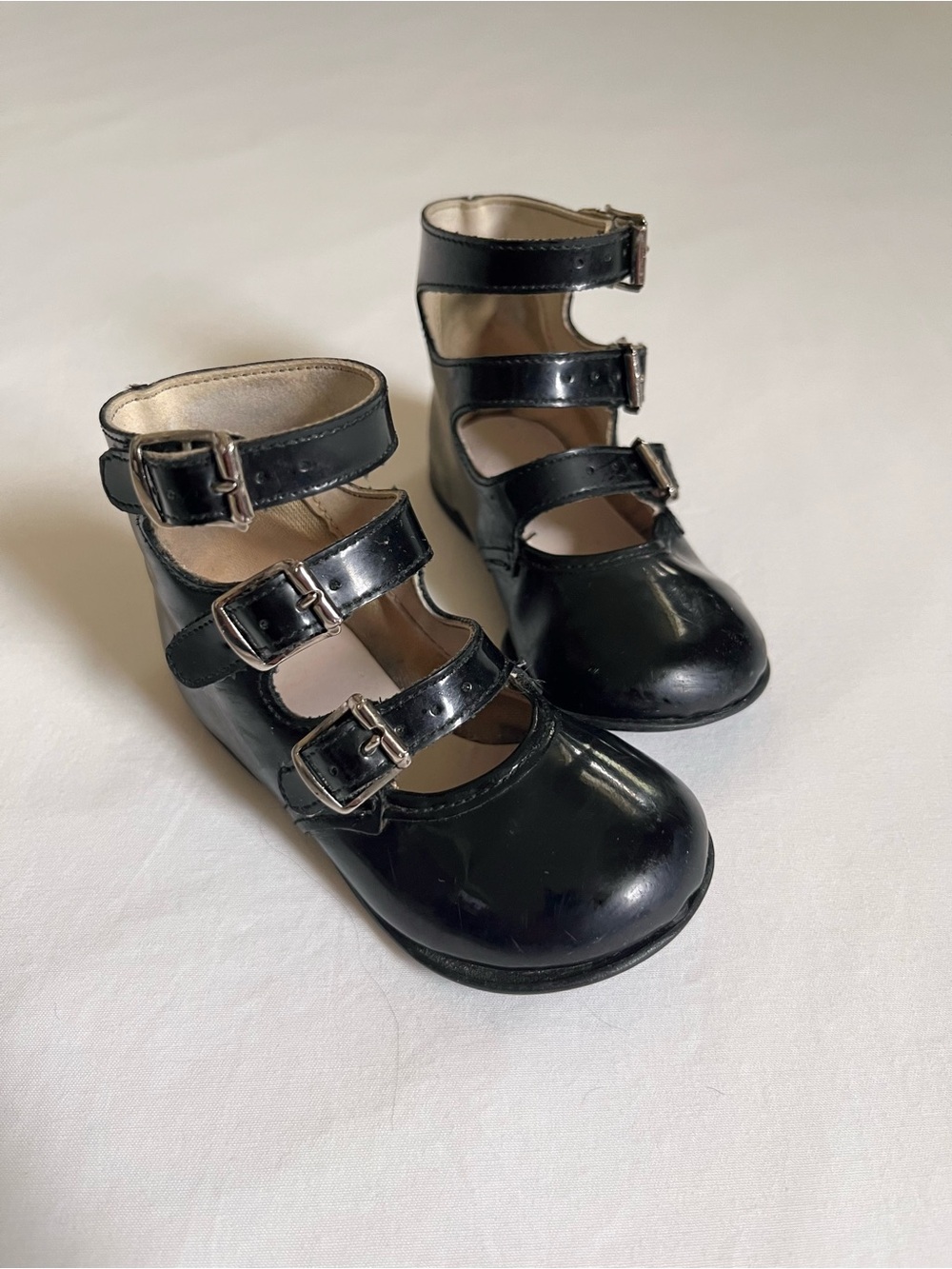 Vintage Black Patent Triple Buckle Toddler Mary Jane Boots